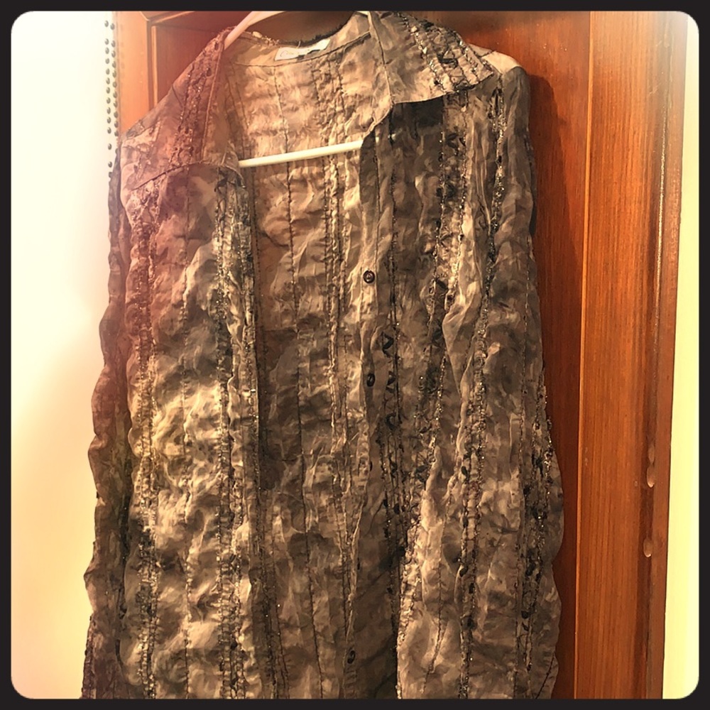 Beaded, Multi-Colored Button-Up with Collar.